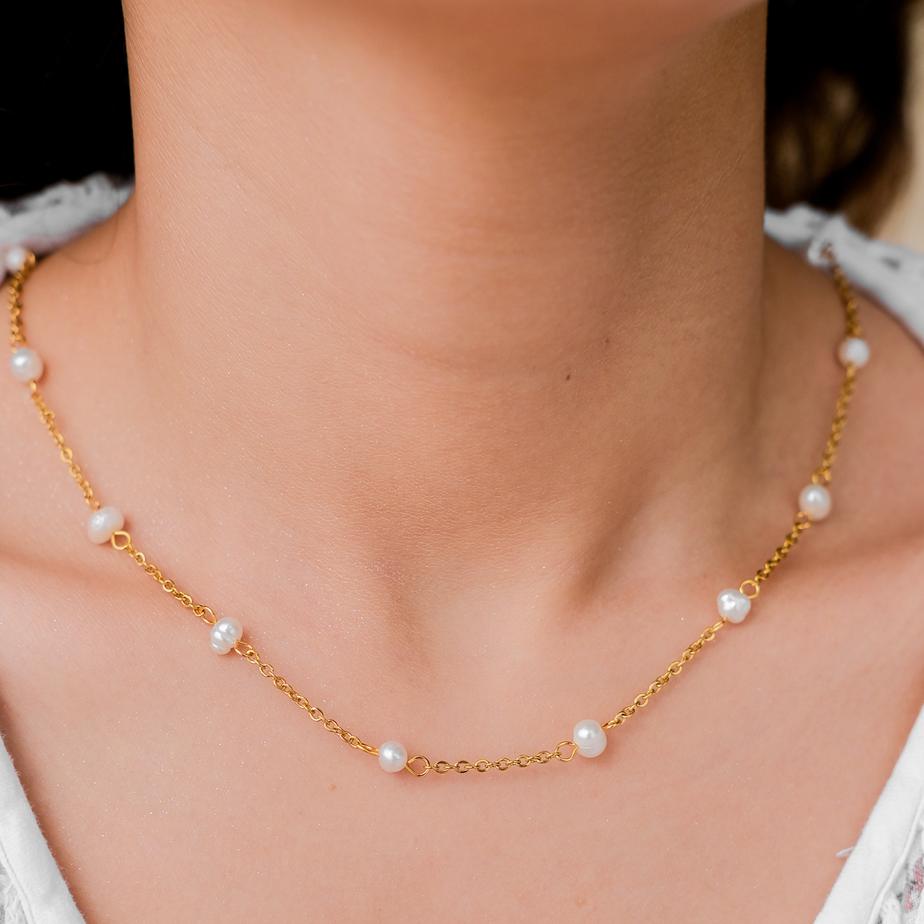 Elegant Gold Pearl Necklace with Freshwater Pearls – 18k Gold Plated, Hypoallergenic, 18-Inch Length 3