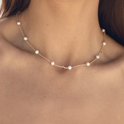 Elegant Gold Pearl Necklace with Freshwater Pearls – 18k Gold Plated, Hypoallergenic, 18-Inch Length 5