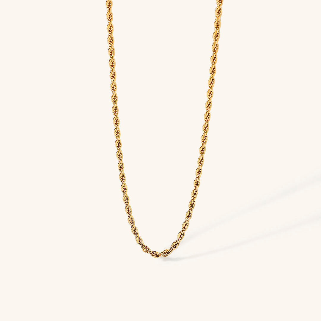 Elegant Gold Rope Chain Necklace - 18k Stainless Steel-Plated, Hypoallergenic, 16-Inch with Extension for Women 0