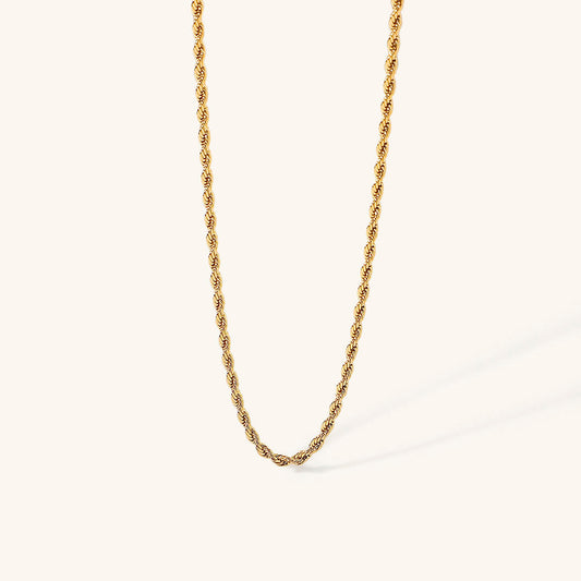Elegant Gold Rope Chain Necklace - 18k Stainless Steel-Plated, Hypoallergenic, 16-Inch with Extension for Women 0