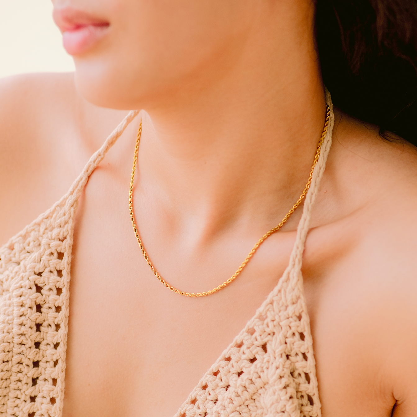Elegant Gold Rope Chain Necklace - 18k Stainless Steel-Plated, Hypoallergenic, 16-Inch with Extension for Women 2