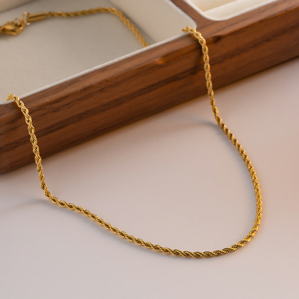 Elegant Gold Rope Chain Necklace - 18k Stainless Steel-Plated, Hypoallergenic, 16-Inch with Extension for Women 3