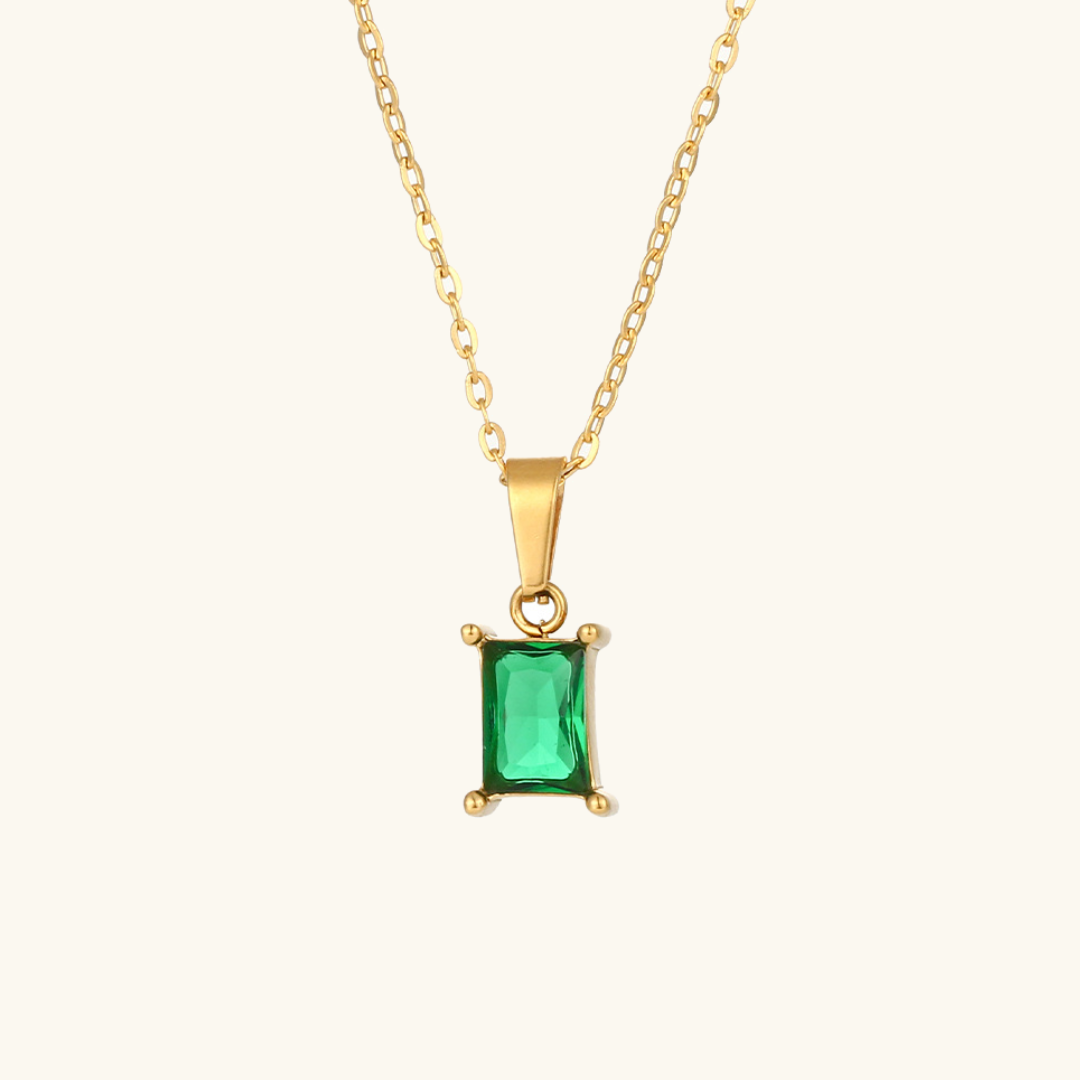 Elegant Green Necklace with 18k Gold Plating, Diamond Simulants, Waterproof, Hypoallergenic - 16 Inch 0