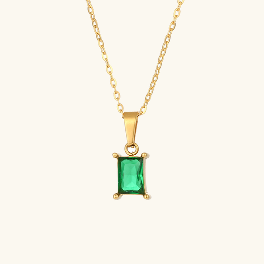 Elegant Green Necklace with 18k Gold Plating, Diamond Simulants, Waterproof, Hypoallergenic - 16 Inch 0