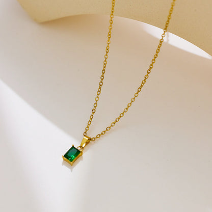 Elegant Green Necklace with 18k Gold Plating, Diamond Simulants, Waterproof, Hypoallergenic - 16 Inch 5