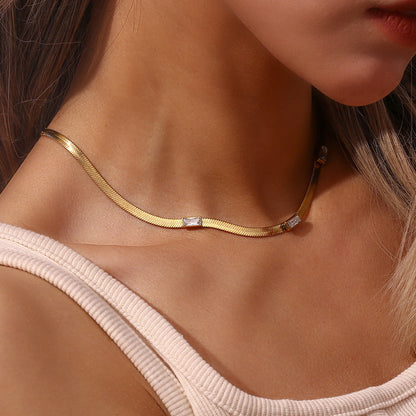 Elegant Herringbone Gold Necklace for Women with AAAA Diamond Simulants – 14 Inch Adjustable Gold Chain 4