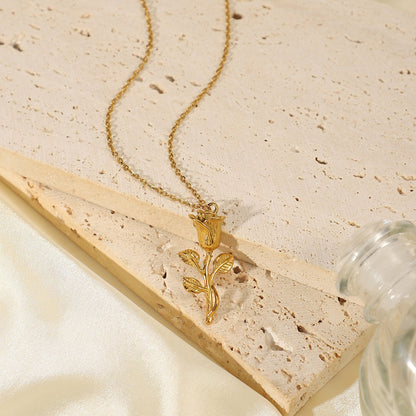 Elegant Hypoallergenic Gold Rose Necklace with Delicate Gold Chain – Waterproof 16 Inch Accessory for Women 3