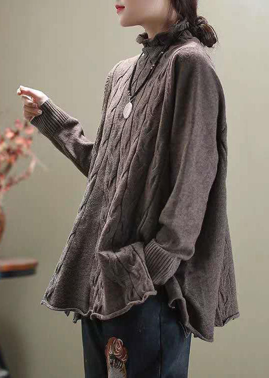 Women's Knit Sweater Khaki Turtleneck Casual - 2