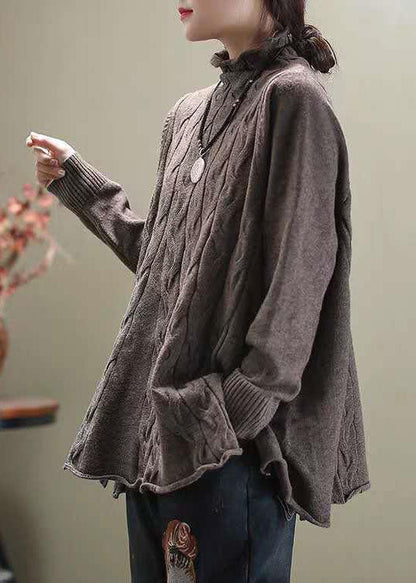 Women's Knit Sweater Khaki Turtleneck Casual - 2