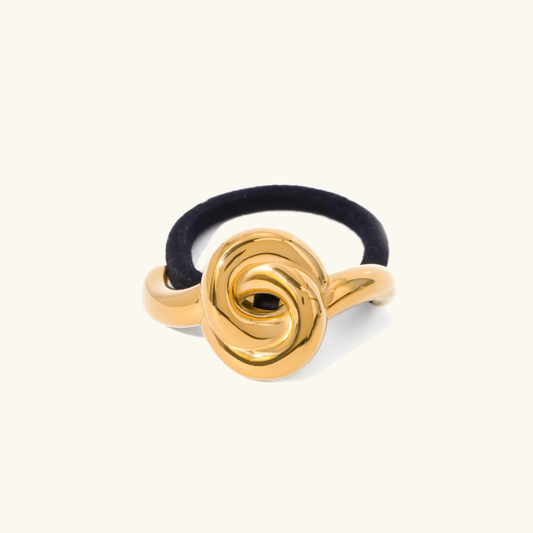 Elegant Knotted Pony Cuff Hair Accessory in Polished Gold – Waterproof Hypoallergenic Stainless Steel Design 0