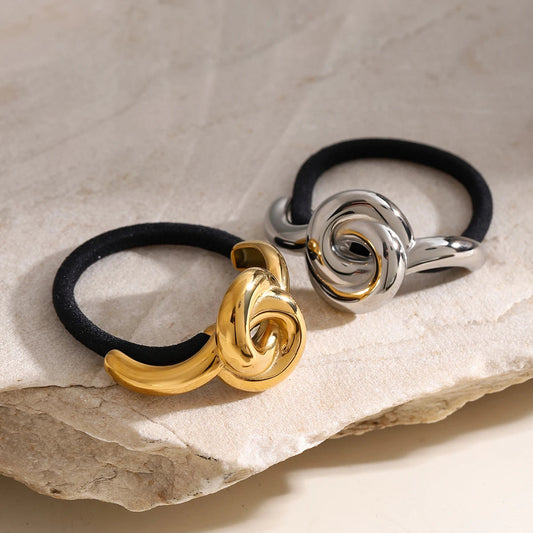 Elegant Knotted Pony Cuff Hair Accessory in Polished Gold – Waterproof Hypoallergenic Stainless Steel Design 2
