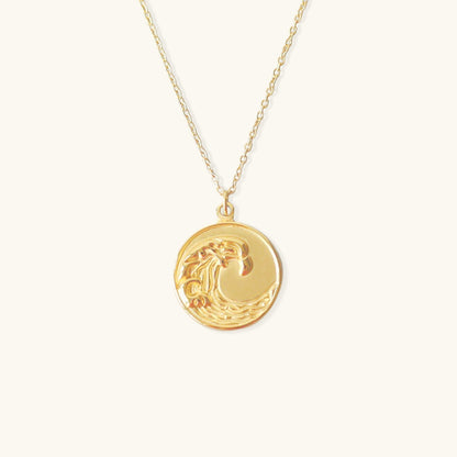 Elegant Ocean Wave Pendant in 18k Waterproof Gold – Hypoallergenic Stainless Steel Necklace, 18-Inch with Extension 0