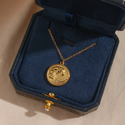 Elegant Ocean Wave Pendant in 18k Waterproof Gold – Hypoallergenic Stainless Steel Necklace, 18-Inch with Extension 2