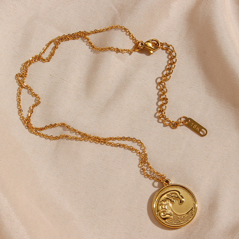 Elegant Ocean Wave Pendant in 18k Waterproof Gold – Hypoallergenic Stainless Steel Necklace, 18-Inch with Extension 3