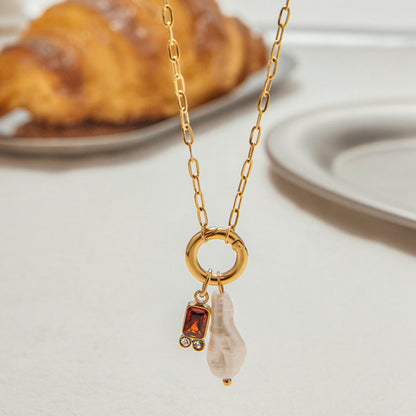 Elegant Pearl Necklace with Birthstone Pendant – Hypoallergenic 18k Gold-Plated Jewelry 2