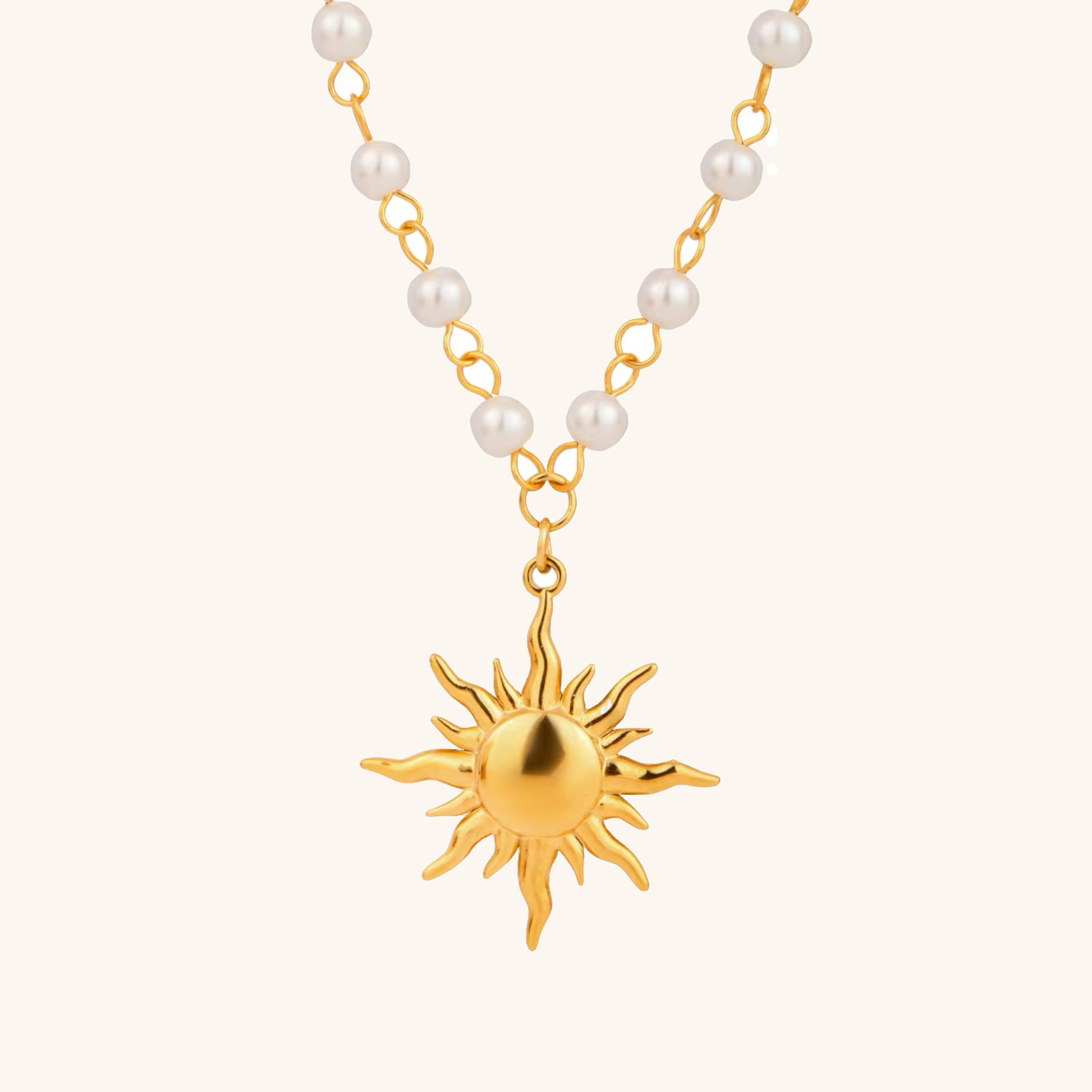 Elegant Pearl Necklace with Sun Pendant – Waterproof Freshwater Pearls, Adjustable 16 Inches, Hypoallergenic Design 0