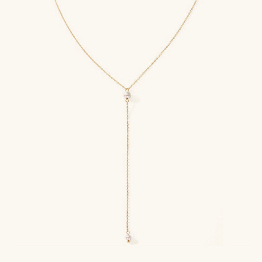 Elegant Pearl Tassel Necklace with Gold-Plated Stainless Steel – 17-Inch Chain 0