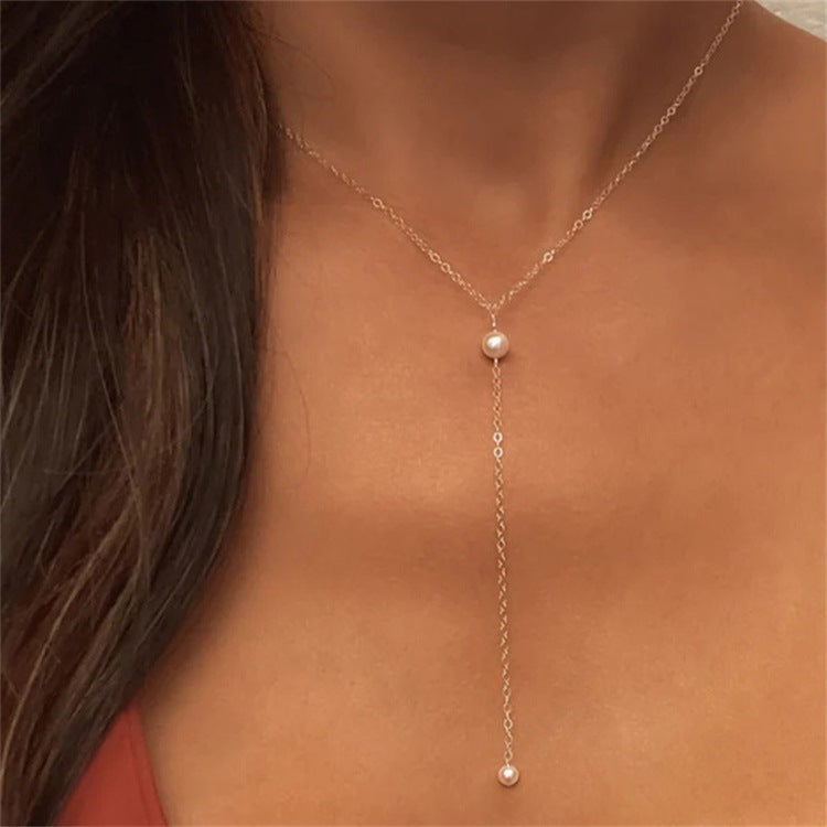 Elegant Pearl Tassel Necklace with Gold-Plated Stainless Steel – 17-Inch Chain 2