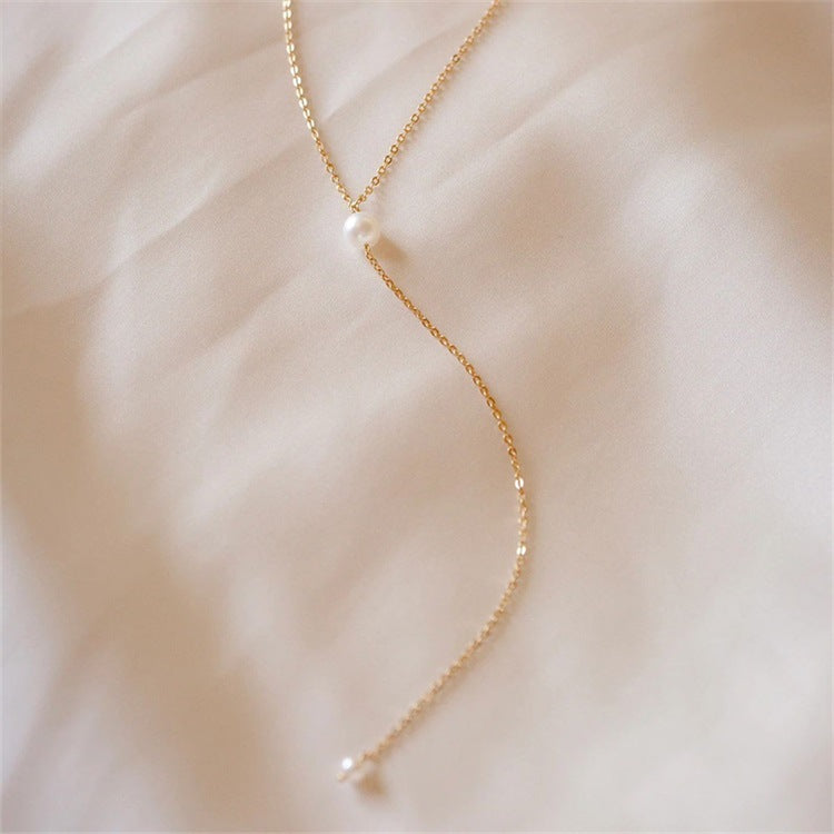 Elegant Pearl Tassel Necklace with Gold-Plated Stainless Steel – 17-Inch Chain 5