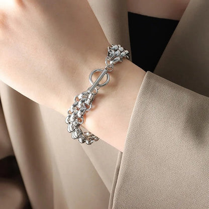 Elegant Rice Bead Jewelry Set for Women – Gold and Silver Necklace and Bracelet with Circle Clasp Closure