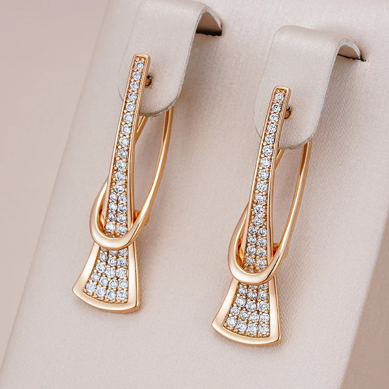 Elegant Rose Gold Layered Earrings for Women with Diamond Accents – Timeless Jewelry 4