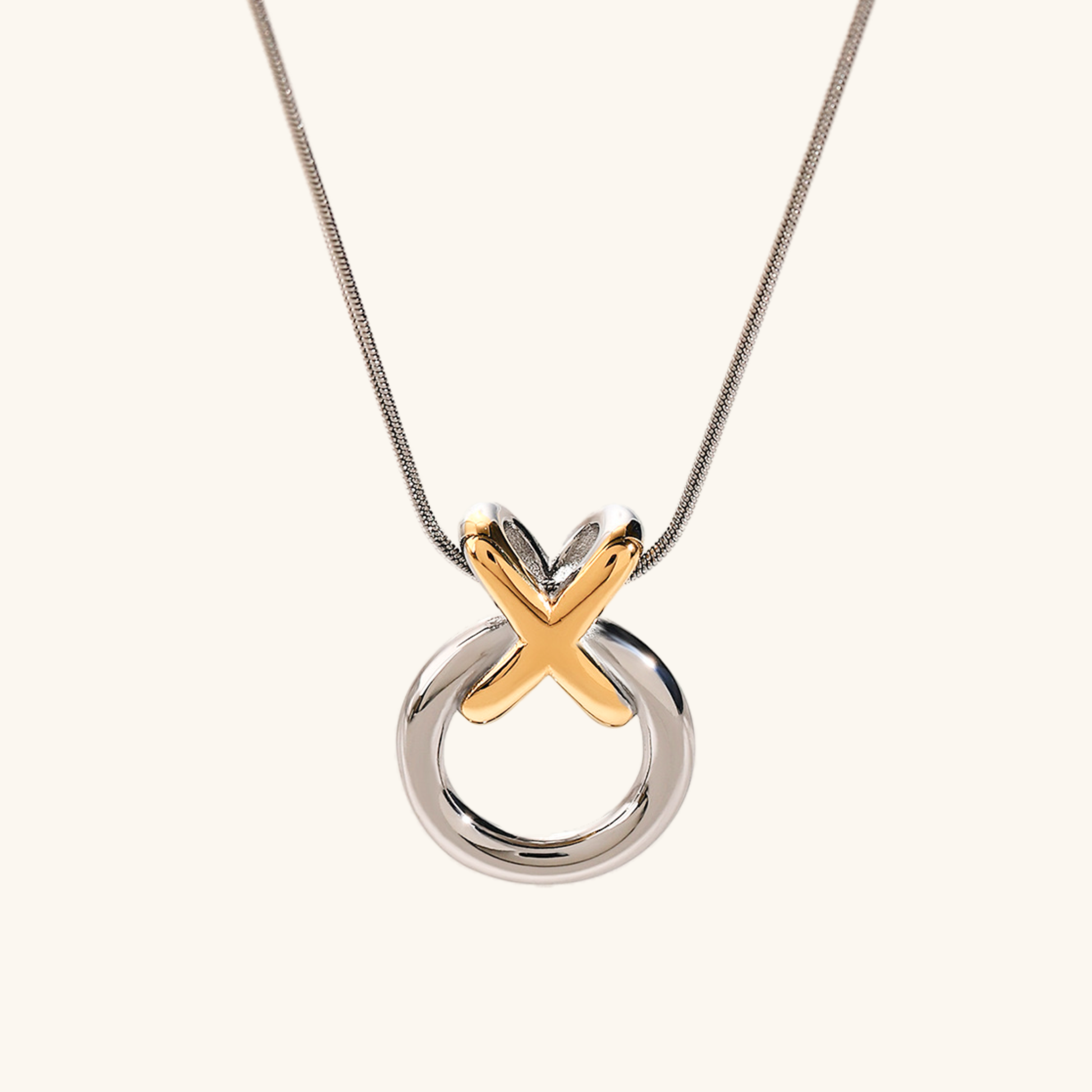 Elegant Two-Tone Knot Necklace in Stainless Steel – Waterproof, Hypoallergenic, Adjustable 19-Inch Chain 0