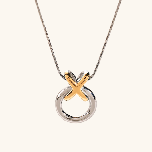 Elegant Two-Tone Knot Necklace in Stainless Steel – Waterproof, Hypoallergenic, Adjustable 19-Inch Chain 0