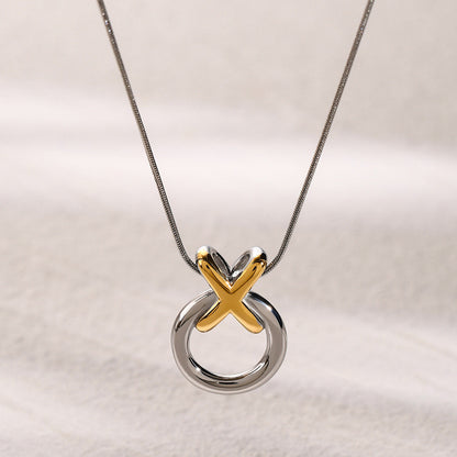 Elegant Two-Tone Knot Necklace in Stainless Steel – Waterproof, Hypoallergenic, Adjustable 19-Inch Chain 2