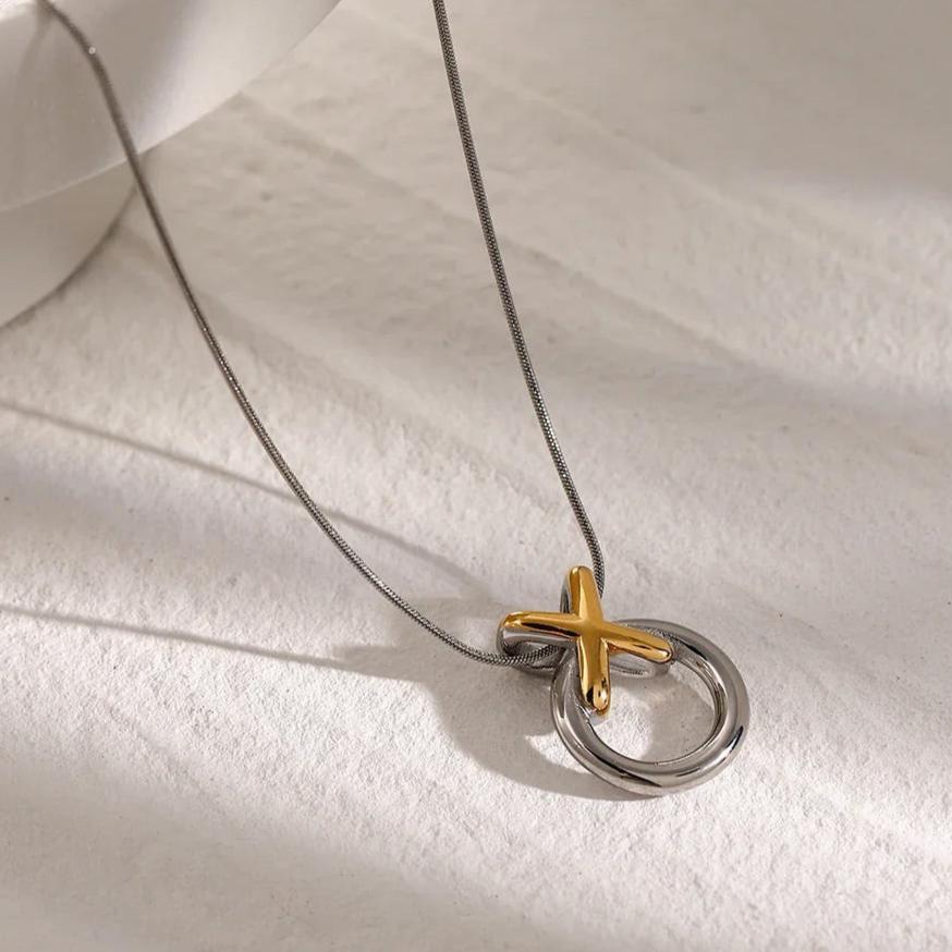 Elegant Two-Tone Knot Necklace in Stainless Steel – Waterproof, Hypoallergenic, Adjustable 19-Inch Chain 3