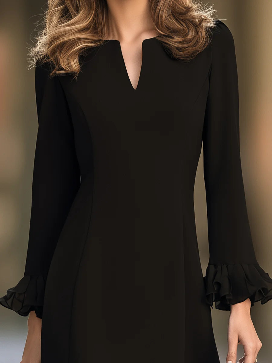 Women's V-Neck Ruffle-Hem Long-Sleeve Mini Dress – additional product view | Hensley London