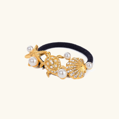 Elegant Waterproof Pony Cuff with 18k Gold Starfish and Freshwater Pearls 0