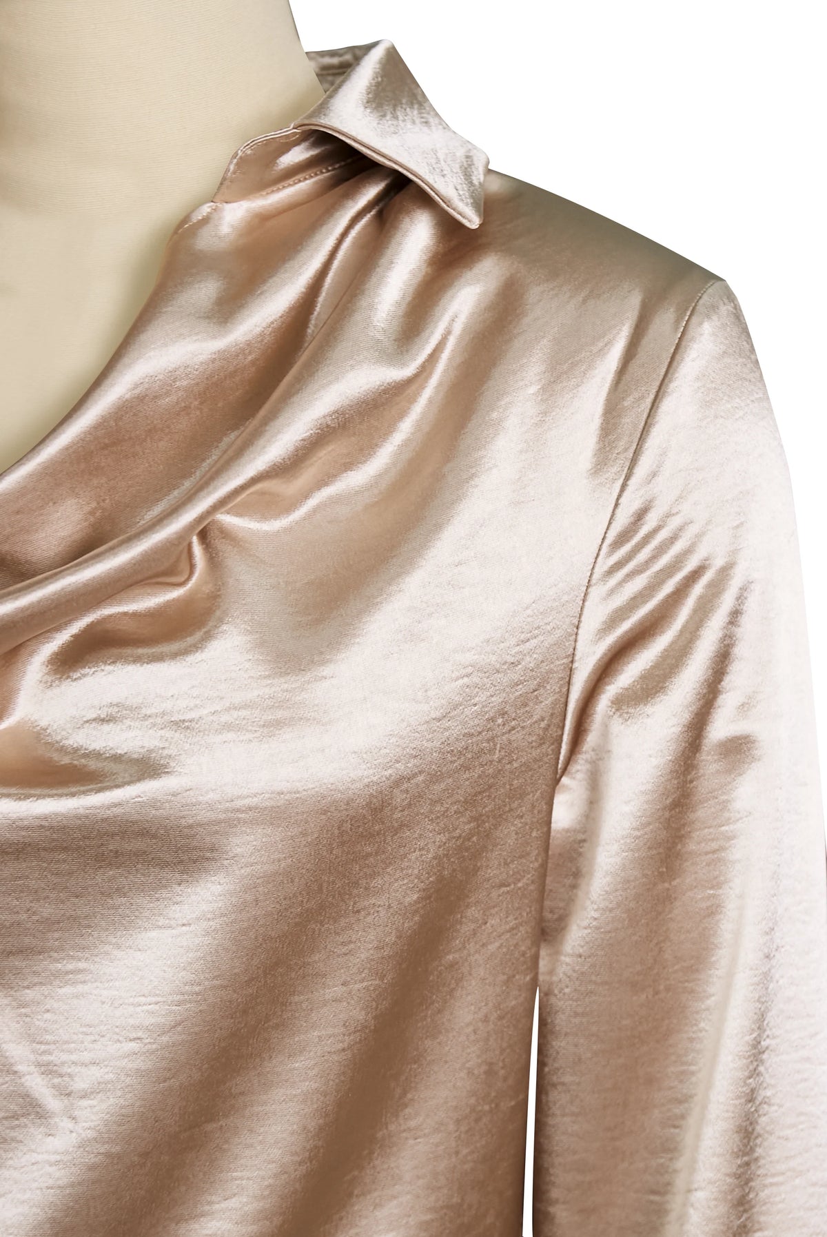 Women's Satin Draped-Neck Long-Sleeve Blouse – Product view | Hensley London