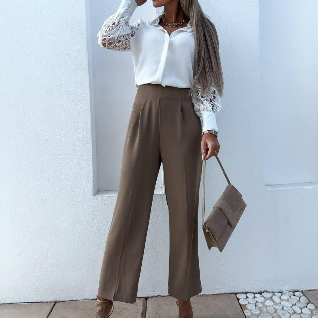 Elegant Women's Blouse with Lace Long Sleeves and Silky Finish – Versatile Button-Down Long Sleeve Top for Formal and Casual Wear 2