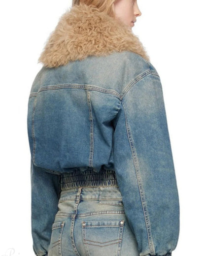 Evelyn Women's Quilted Denim Jacket | Fur Collar, Regular Fit 2