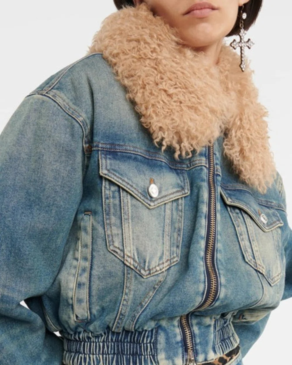 Evelyn Women's Quilted Denim Jacket | Fur Collar, Regular Fit 3