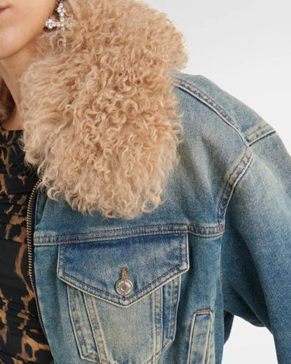 Evelyn Women's Quilted Denim Jacket | Fur Collar, Regular Fit 4