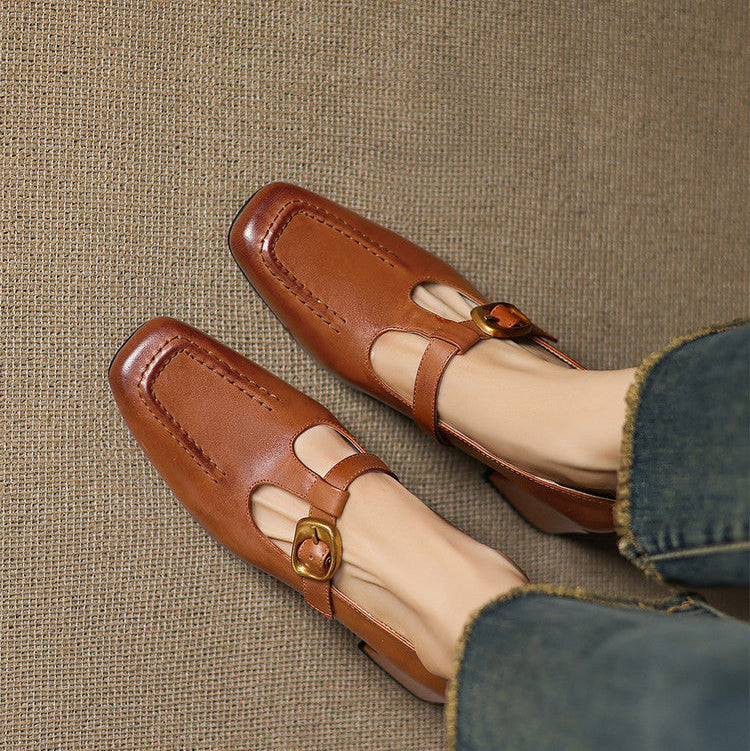 Women's Faux Leather Mary Jane Heels - back view | Hensley London