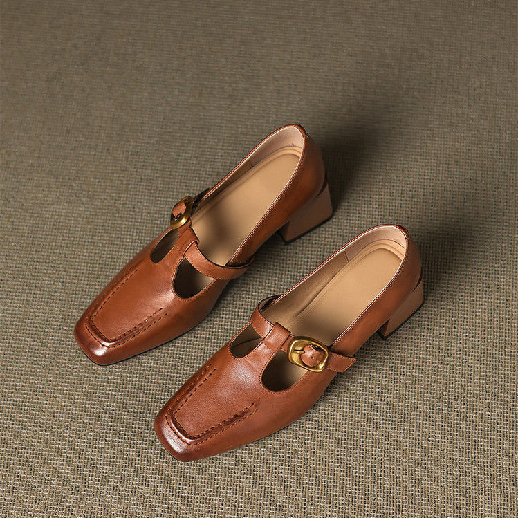 Women's Faux Leather Mary Jane Heels - detail view | Hensley London