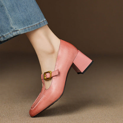 Women's Faux Leather Mary Jane Heels - color options view | Hensley London