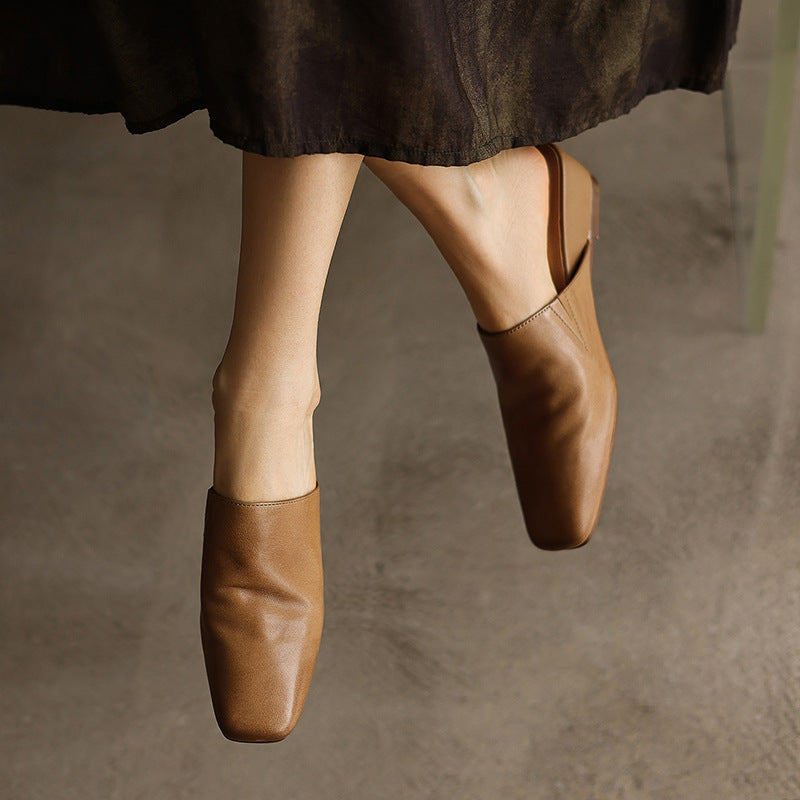 Women's Leather Square-Toe Wedge Mules – side view | Hensley London
