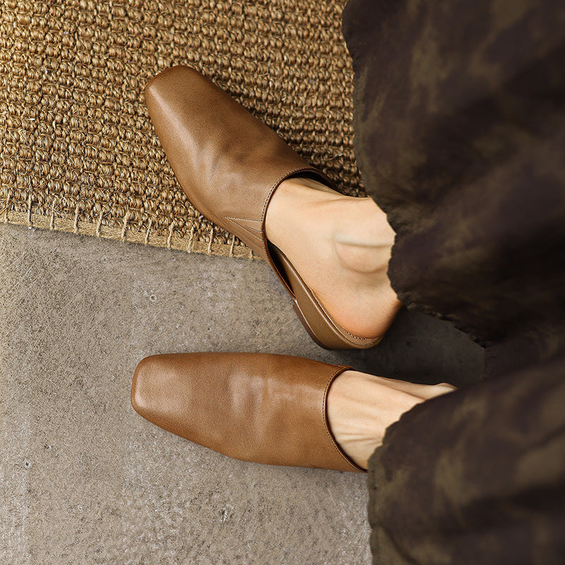 Women's Leather Square-Toe Wedge Mules – back view | Hensley London