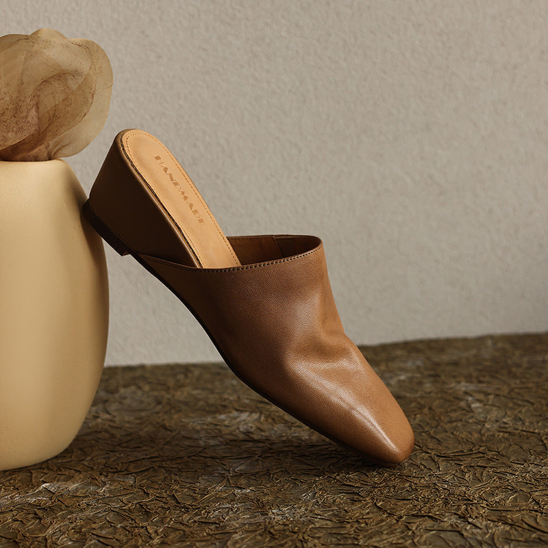 Women's Leather Square-Toe Wedge Mules – styled view | Hensley London
