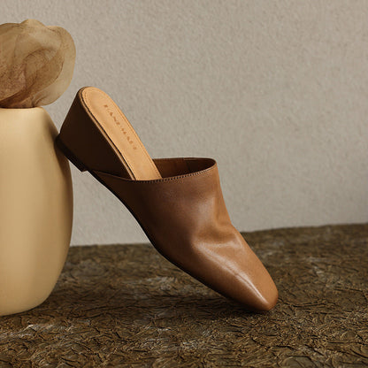Women's Leather Square-Toe Wedge Mules – styled view | Hensley London