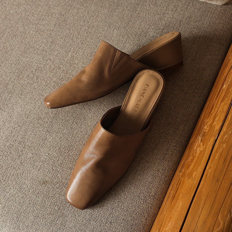 Women's Leather Square-Toe Wedge Mules – angle view | Hensley London
