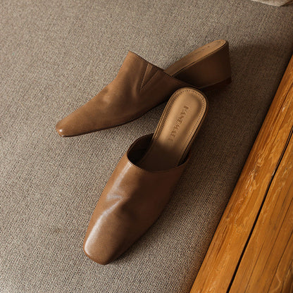 Women's Leather Square-Toe Wedge Mules – angle view | Hensley London