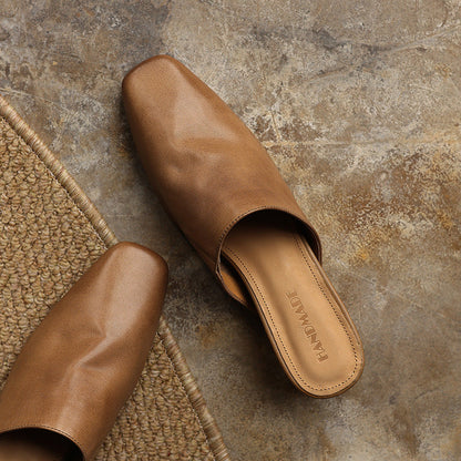 Women's Leather Square-Toe Wedge Mules – front view | Hensley London
