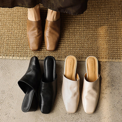 Women's Leather Square-Toe Wedge Mules – side view | Hensley London