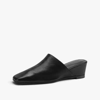 Women's Leather Square-Toe Wedge Mules – back view | Hensley London