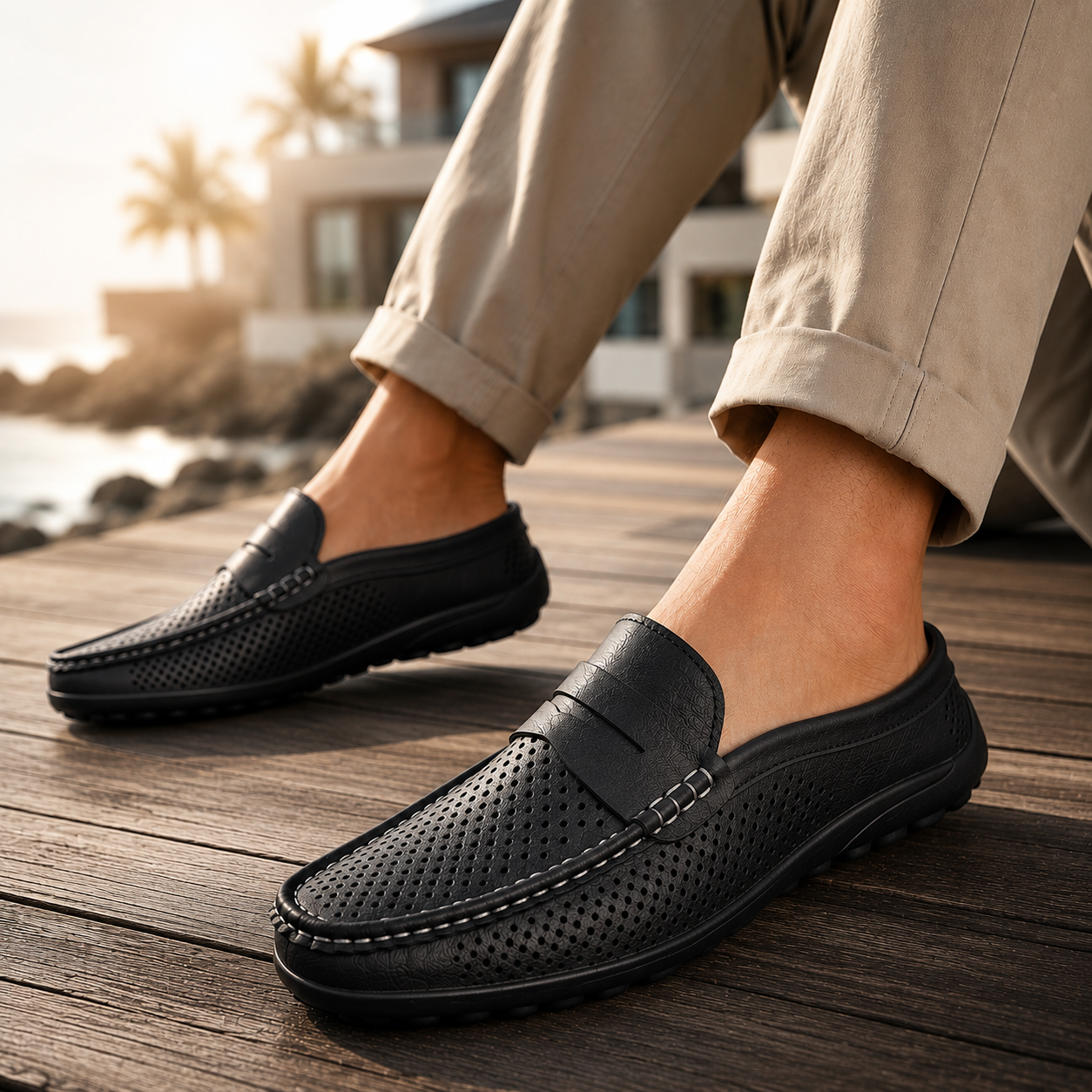 Men's Faux Leather Perforated Loafers