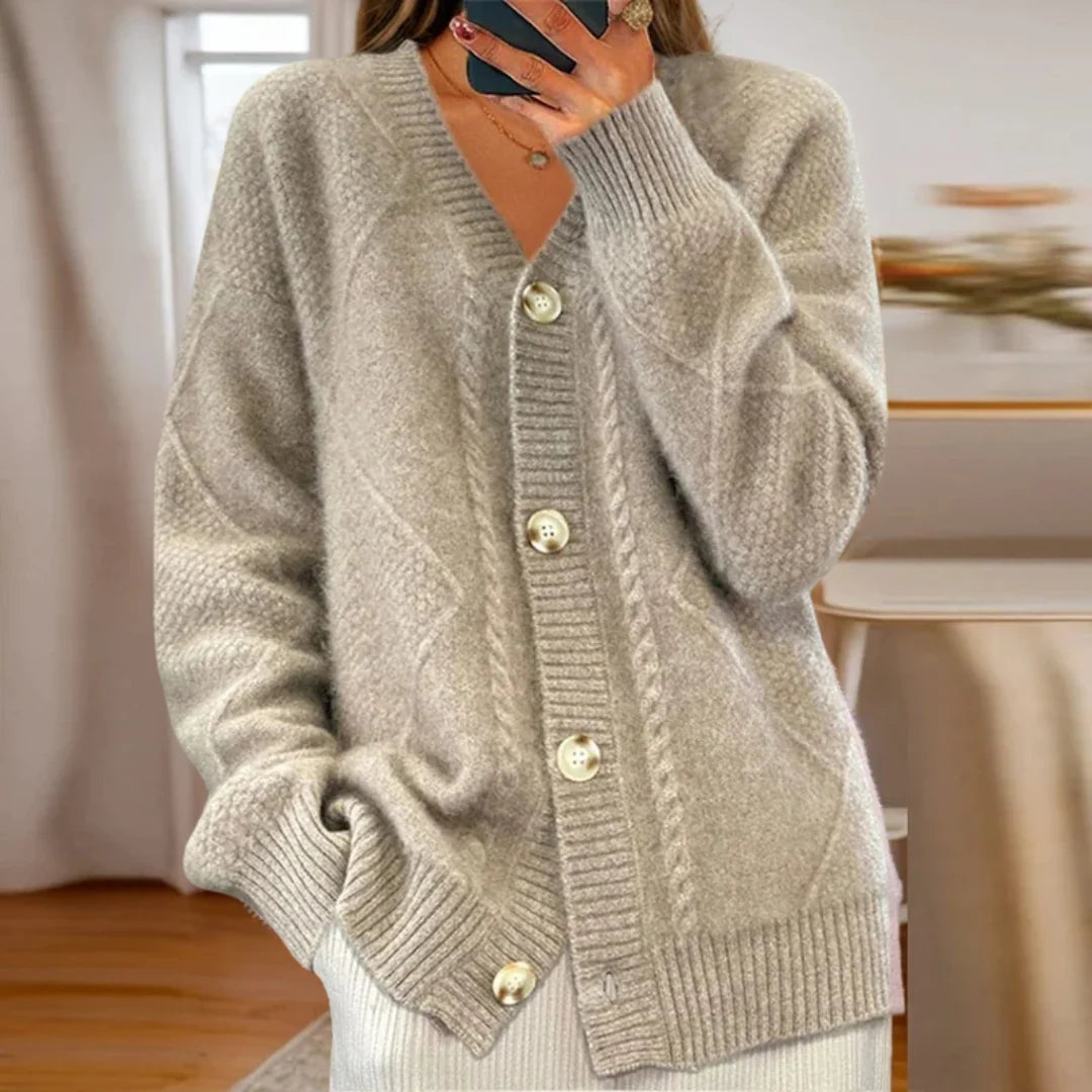 Women's Cable-Knit Button-Front Cardigan in Gray – product view 4 | Hensley London